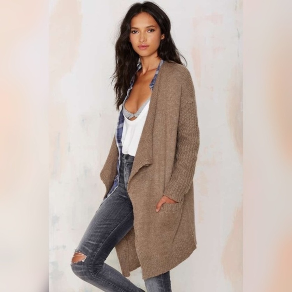 Taupe Drape Chunky Knit Cardigan - Picture 5 of 5